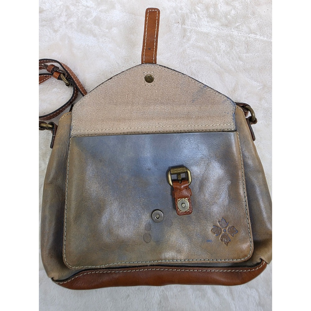 Patricia Nash Italian Leather Crossbody Bag Distressed Tan Blue Buckle Accent - Picture 9 of 16